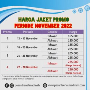 Pemesanan Jaket Pesantren Virtual Bahasa Arab Al-Madinah (Model Indoor dan Outdoor) - Pesantren Virtual Bahasa Arab Al-Madinah - Bahasa Arab Online