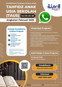 Pendaftaran Program Tahfidz Anak Usia Sekolah (TAUS) Angkatan Februari 2025 - Pesantren Virtual Bahasa Arab Al-Madinah - Bahasa Arab Online