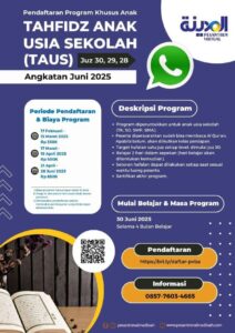 Pendaftaran Program Tahfidz Anak Usia Sekolah (TAUS) Angkatan Juni 2025 - Pesantren Virtual Bahasa Arab Al-Madinah - Bahasa Arab Online