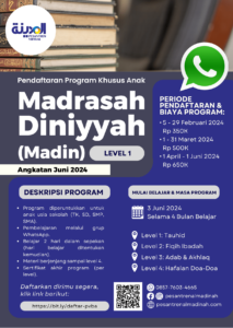 Pendaftaran Program Khusus Anak Madrasah Diniyyah (MADIN) Angkatan Juni 2024 - Pesantren Virtual Bahasa Arab Al-Madinah - Bahasa Arab Online